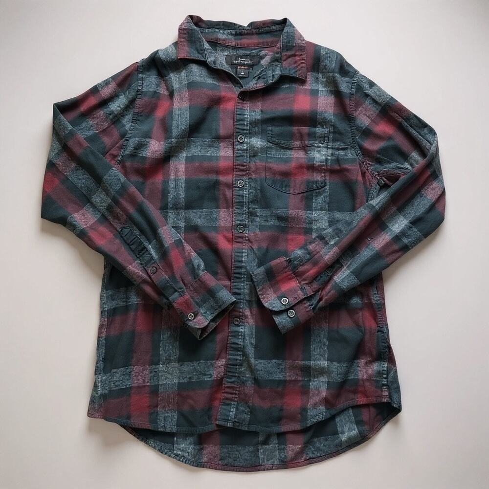 Men's Medium Marc Anthony Slim-Fit Soft Touch Flannel Button-Down Shirt Burgundy - Picture 4 of 4